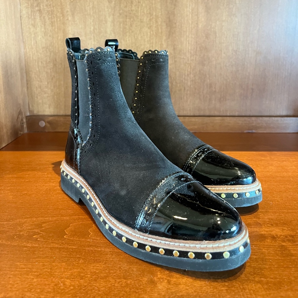 Free People Atlas Suede Studded Chelsea Boots: Black Color, Size 10